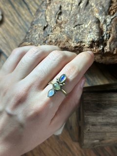 Anel Natureza com Opala, pedra da lua e Turmalina - AMARALI AMULETOS