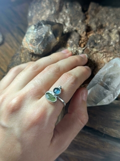 Anel Pachamama com Turmalina Verde e Cianita Azul