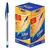 Caneta esferográfica BIC Cristal azul com embalagem ao lado contendo 50 unidades