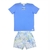 CONJUNTO ALAKAZOO CAMISETA AZUL ESTAMPA T-REX BERMUDA TACTEL ESTAMPADA