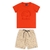 CONJUNTO CAMISA MC DINO RELEVO LARANJA+ BERMUDA BEGE