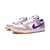 Tênis Nike SB Dunk Low "Rayssa Leal" nas cores branco e roxo, com detalhes em camurça e sola laranja.