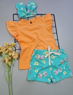 CONJUNTO CAMISETA FRUFRU E SHORT - GATINHAS TURQUESA