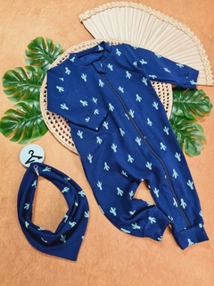 MACACÃO ZÍPER - AZUL MARINHO/CACTO