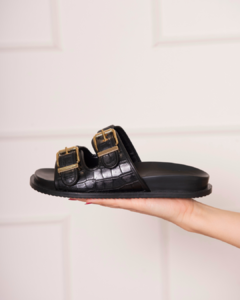 Papete Birken com Fivelas Ajustáveis, Preta em Croco - loja online