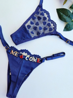 Calcinha Microfibra + Tule Bordado - Azul Marinho - comprar online