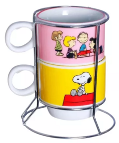 Kit Duas Xicaras Snoopy Com Suporte 150 Ml