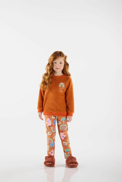 CONJUNTO BLUSAO PELO E CALCA EM MALHA COMFY - LARANJA QUEIMADO
