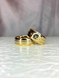 Aliança Banhada Ouro 18k Lisa dois canais lisos 8mm AF15 (LEIA A DESCRIÇÃO)