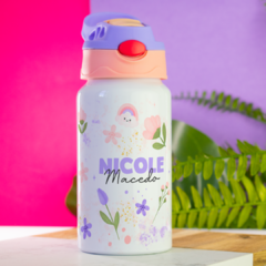 SQUEEZE DE ALUMINIO BRANCO PARA PERSONALIZAÇÃO TAMPA ROSA E LILÁS 500ML - comprar online