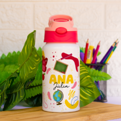 SQUEEZE DE ALUMINIO BRANCO PARA PERSONALIZAÇÃO TAMPA ROSA E VERMELHO 500ML na internet