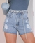 Short Jeans Feminino Cintura Alta com Correntes - Lavagem Clara - ViVest Store