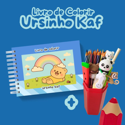 Livro de Colorir Ursinho Kaf Bichinhos Fofo Infantil Criança 50 Desenhos Capa Dura - Azul Escuro - comprar online