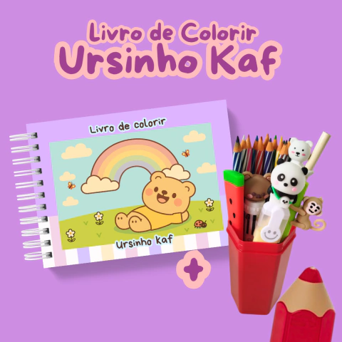 Livro de Colorir Ursinho Kaf Bichinhos Fofo Infantil Criança 50 Desenhos Capa Dura - Lilás - comprar online
