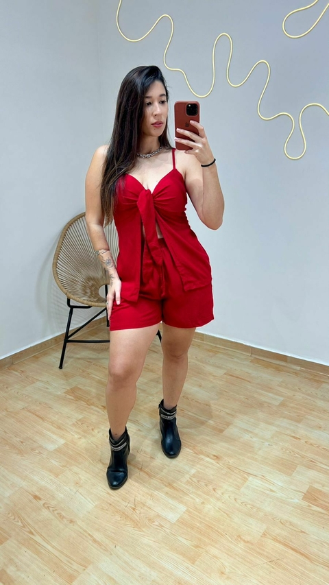 CONJUNTO SHORTS E BLUSA ALÇA AJUSTAVEL E ELASTICO NAS COSTAS VERMELHO - comprar online