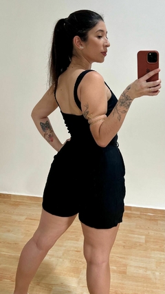 Conjunto shorts e top preto tecido viscolinho ziper no shorts e top com elástico - comprar online