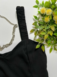 Conjunto shorts e top preto tecido viscolinho ziper no shorts e top com elástico - loja online