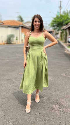VESTIDO MIDI VERDE MARCIANO - VALÉRIA - Moda Feminina Elegante e Atemporal | Saia Bela Moda