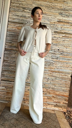 BLUSA LINHO CRU 100% COM LAÇOS ESTILO ZARA