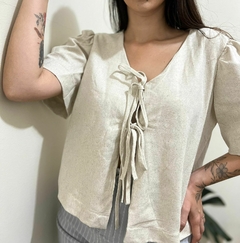 BLUSA LINHO CRU 100% COM LAÇOS ESTILO ZARA - Moda Feminina Elegante e Atemporal | Saia Bela Moda