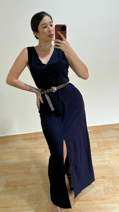 Vestido Longuete Azul Marinho Elegante - Modelo Maia - comprar online