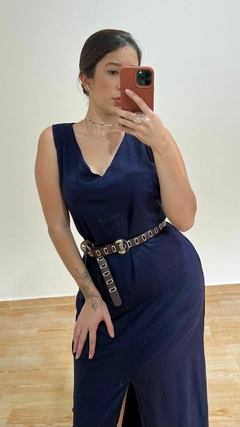 Imagem do Vestido Longuete Azul Marinho Elegante - Modelo Maia