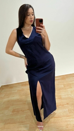 Vestido Longuete Azul Marinho Elegante - Modelo Maia na internet