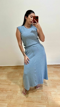 CONJUNTO SAIA MIDI E BLUSA AZUL SERENO - IVONE - comprar online