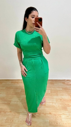 CONJUNTO SAIA MIDI E BLUSA VERDE - IVONE - Moda Feminina Elegante e Atemporal | Saia Bela Moda