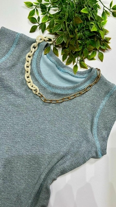 CONJUNTO SAIA MIDI E BLUSA AZUL SERENO - IVONE