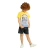 Menino usando conjunto infantil masculino com camiseta amarela e short preto, ideal para o verão.