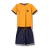 Conjunto infantil masculino com camiseta amarela e bermuda azul, tamanho 10 ao 12.