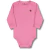 Body feminino para bebês em suedine, na cor rosa, com mangas longas e detalhe em forma de círculo.