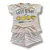 Pijama infantil feminino de verão cor laranja, composto por camiseta de manga curta com estampa "GOOD NIGHT" e shorts listrados.