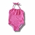 Maiô infantil rosa com proteção UV 50+, ideal para praia e piscina, tamanho 1-3 anos.