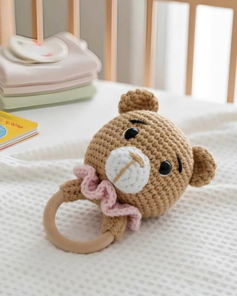 Sonajero para Bebe Oso Amigurumi Tejido a Crochet- Varios Colores - comprar online