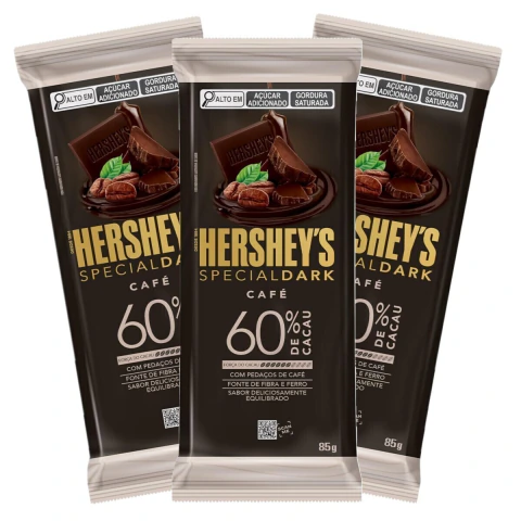 3un Barra de Chocolate Amargo 60% Special Dark Café e Croc 85g - Hershey´s