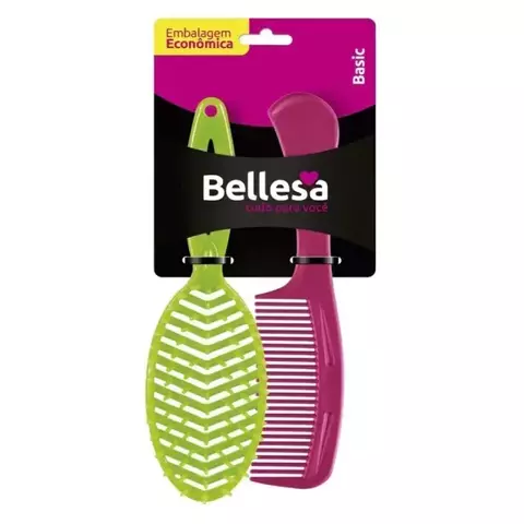 3 Kits de Escovas de Cabelo Rigida Oval + Pente Cabo - Bellesa - 89013