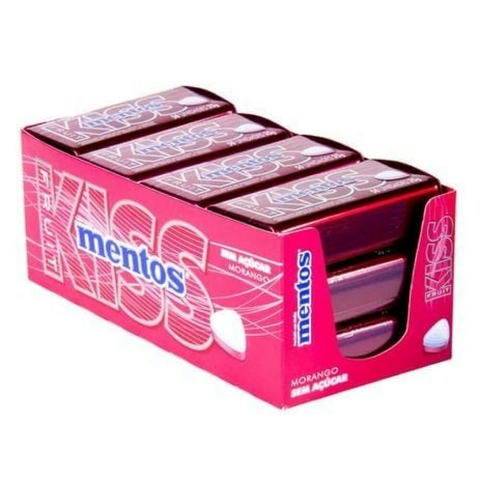 Display Pastilha Mentos Kiss Fruit 50un x 35g Morango Sem Açúcar Lata - Perfetti (1535)
