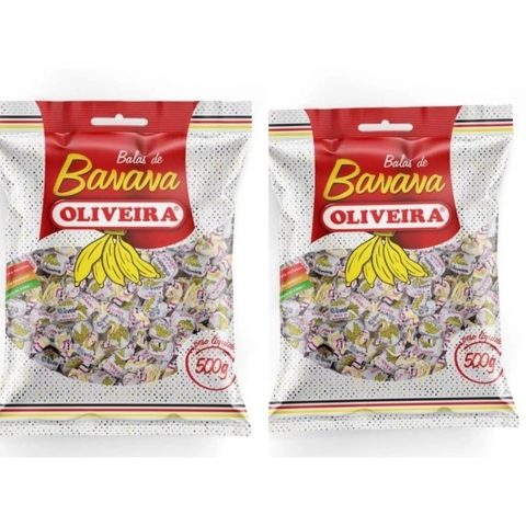 2 Pacotes Bala de Banana Bananinha c/ 500g cada - Oliveira (2436)