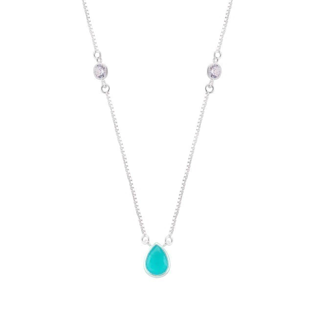 Colar Prata Gota Turmalina Fusion com Zircônias
