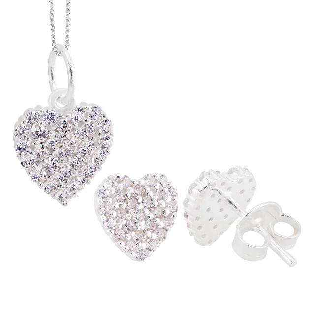 Conjunto Prata Coração Cristal