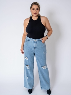 Calça Jeans Feminina Plus Size Pantalona - comprar online