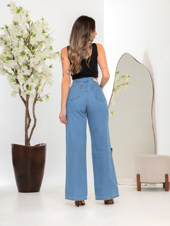 Calça Wide leg Pantalona Azul Com Rasgos - loja online