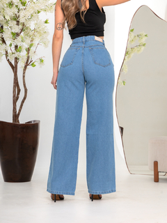 Calça Wide leg Pantalona Azul Com Rasgos - cristaljeans