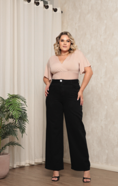 Calça Jeans Feminina Plus Size Pantalona - cristaljeans