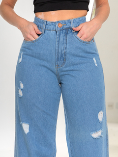 Calça Wide leg Pantalona Azul Com Rasgos - comprar online