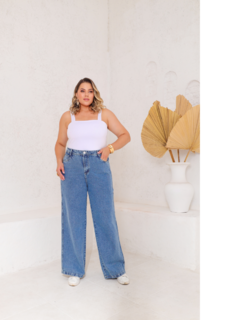 Imagem do Calça Jeans Feminina Plus Size Pantalona