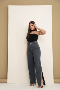 Calça Jeans Feminina Pantalona Chumbo Com fenda - loja online