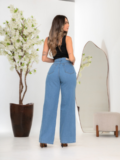 Imagem do Calça Wide leg Pantalona Azul Com Rasgos